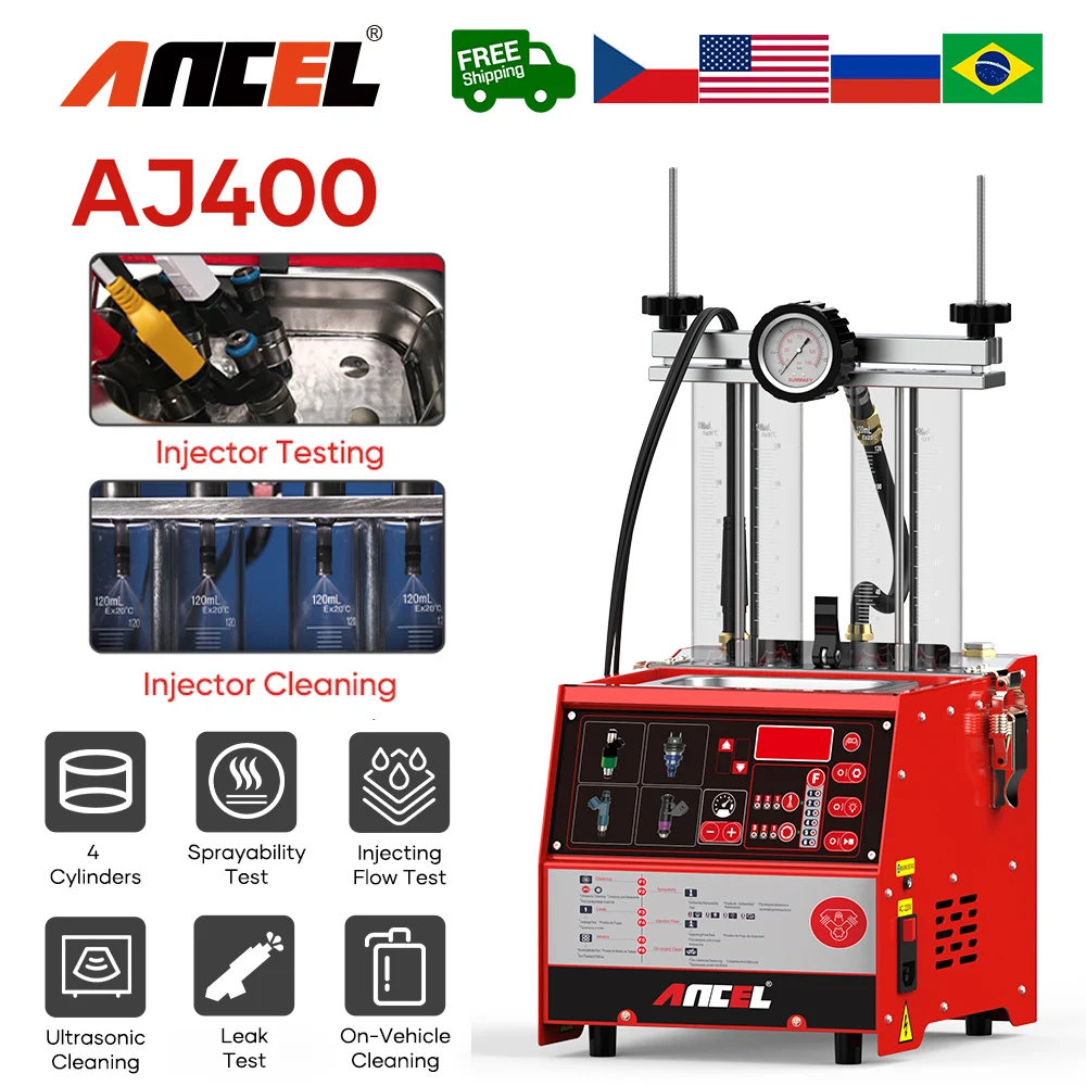 ANCEL AJ400 4 цилиндра топливный инжектор очиститель ультразвуковой чистящий инструмент тест на утечку 110В/220В Автомобильный топливный инжектор тестер