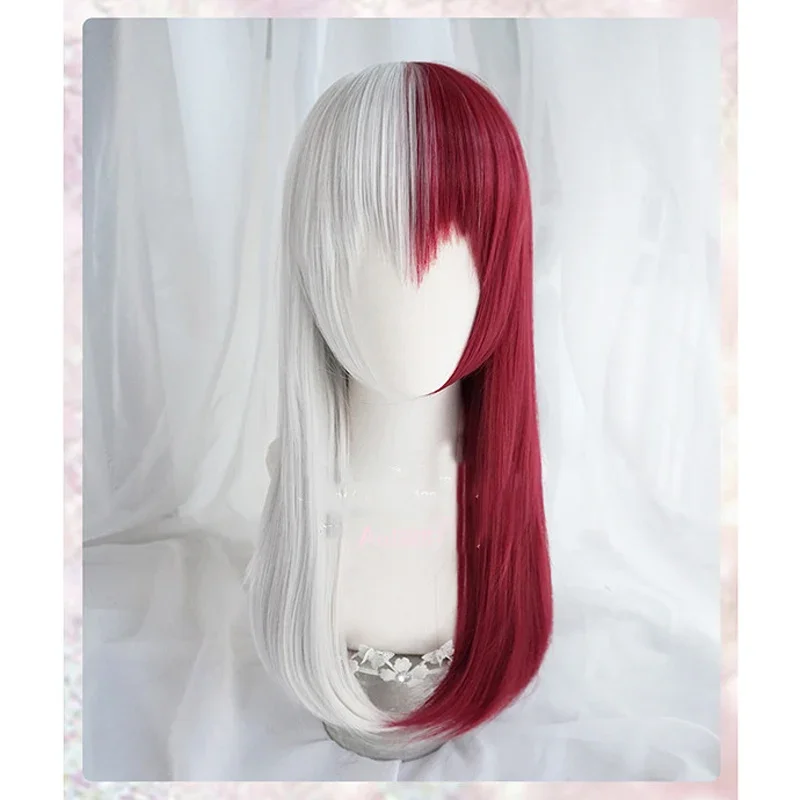 My Hero Academia Todoroki Shoto Женский длинный парик Косплей Костюм Boku no Hero Academia Красные, белые волосы Парики для Хэллоуина + сетка для волос