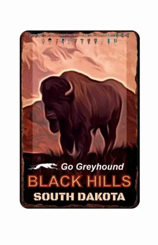 Винтажный постер для путешествий Black Hills SD Go Greyhound 1950s, жестяной знак 8x12