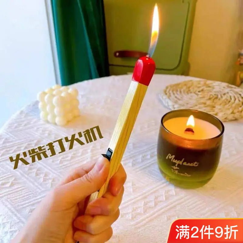 Зажигалка в форме матча, креативная надувная турбо-зажигалка, большие гигантские зажигалки в форме спичек, струйное пламя для ароматерапии