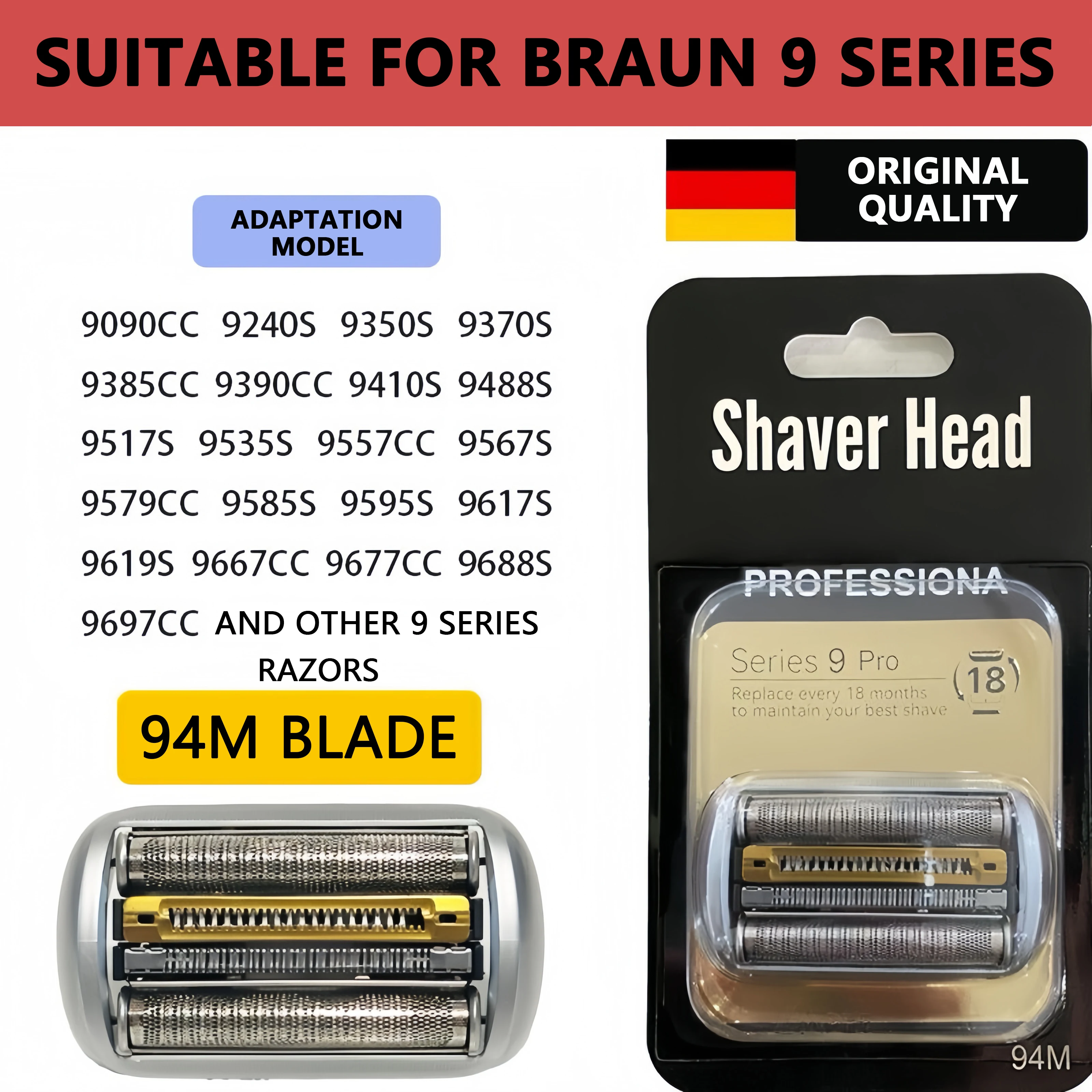 Сменная головка Braun, 94 м, совместимая с электробритвами Braun Series 9, 9290 куб.см, 9291cc, 9370cc, 9293s, 9385cc, 9390cc, 9330s Бритье и удаление волос