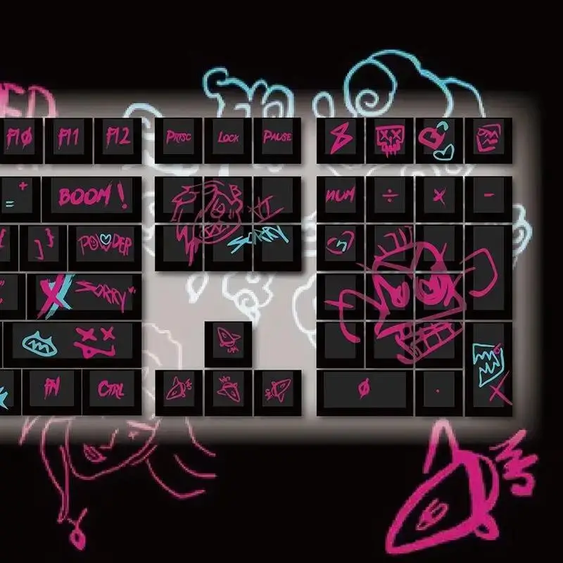 Игровой персонаж Jinx Cherry Keycap 123 клавиши граффити механическая клавиатура PBT Двусторонняя термосублимация Diy аниме Keycap