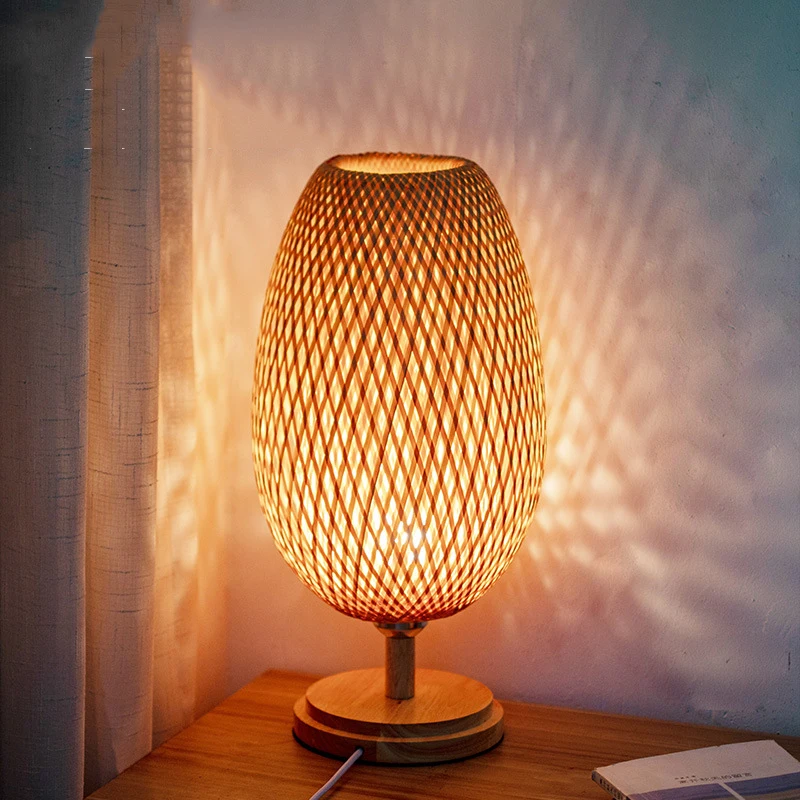 Фото Lampu Meja Bambu Antik Gaya Cina Buatan Tangan Lampu Meja Kayu Ruang tidekorasi Kreatif E27 Lampu Samping №3