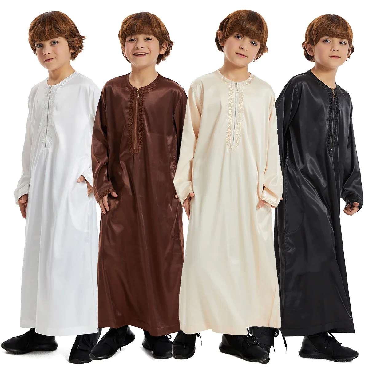 Фото Мусульманское детское длинное платье Thobe Boy Clothes Jubah Jubba Thoub Исламская детская одежда Повседневная Рамадан Молитва Абая Арабский халат Платье №4