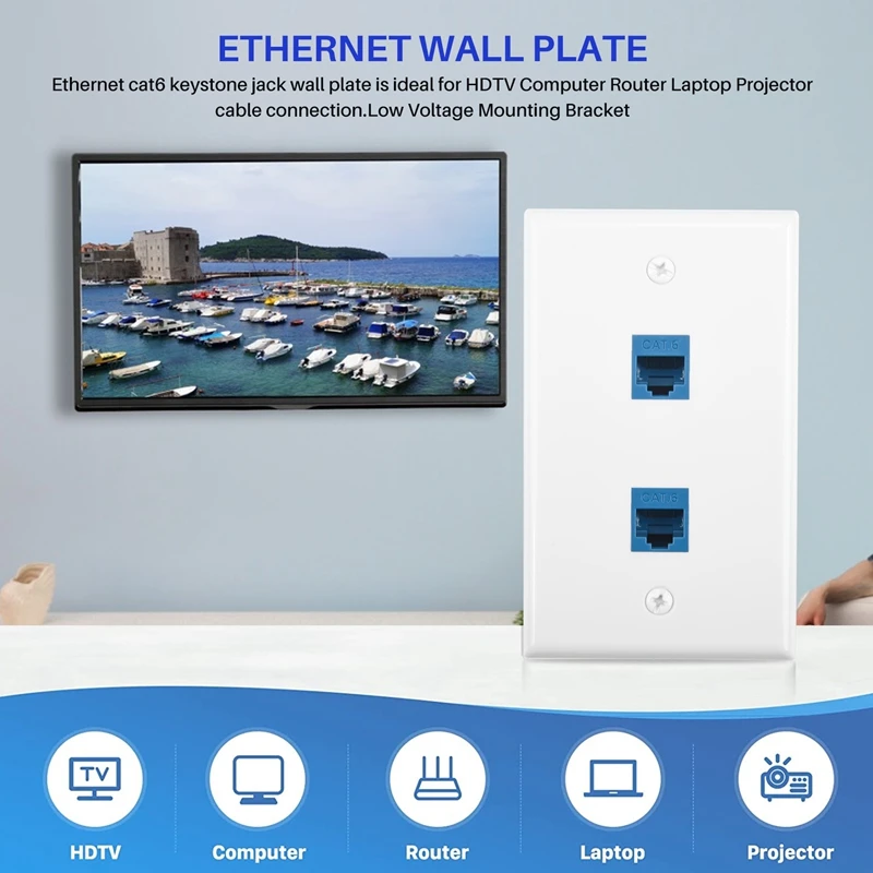 Фото Сетевая пластина Ethernet с монтажным кронштейном низкого напряжения, односекционный 2-портовый сетевой кабель Cat6 Keystone №5