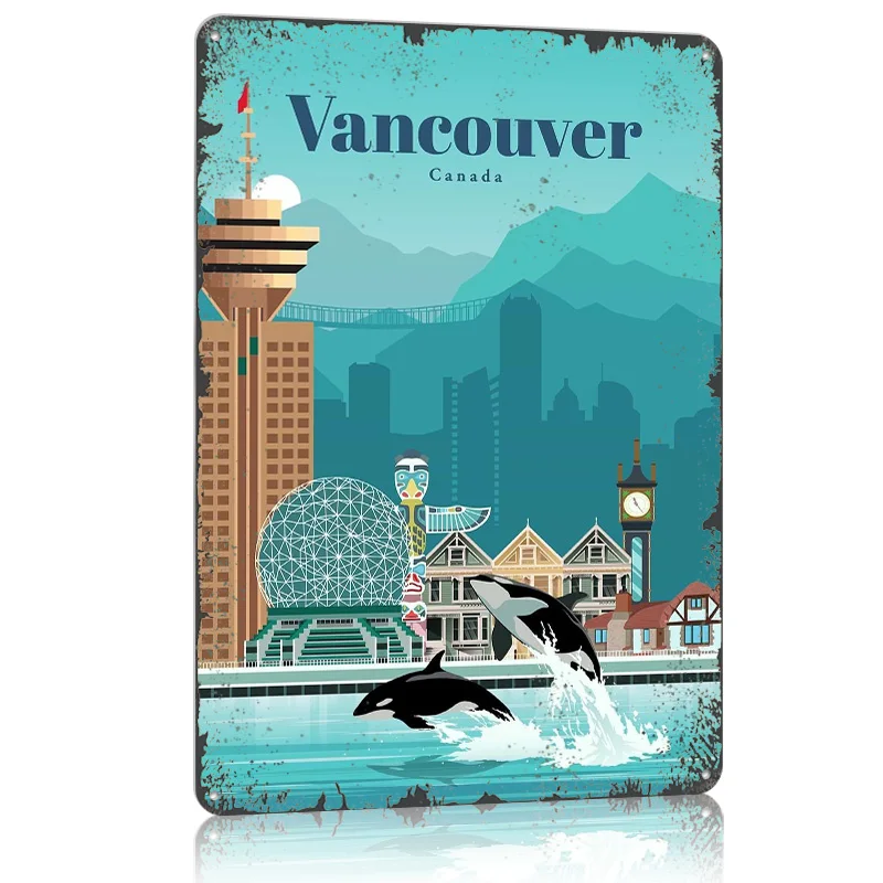 Металлический плакат Vancouver для путешествий, домашний декор, алюминиевые металлические вывески на заказ для настенного художественного украшения, вещи для дизайна комнаты, украшения