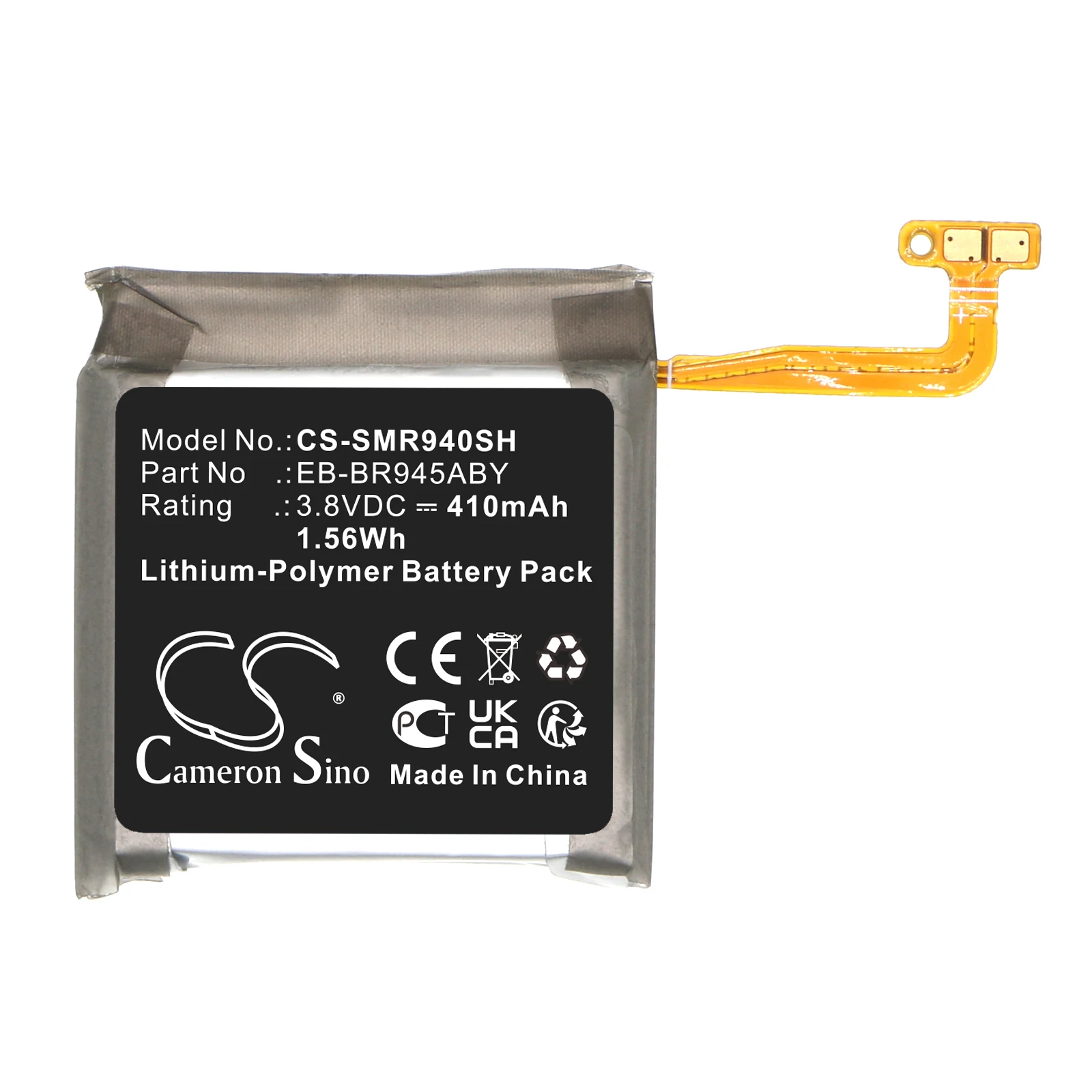 Фото Аккумулятор для умных часов CameronSino, 410 мАч/1,56 Втч для Samsung: Galaxy Watch 6 44 мм, SM-R945, SM-R940, EB-BR945ABY, GH43-05158A №2
