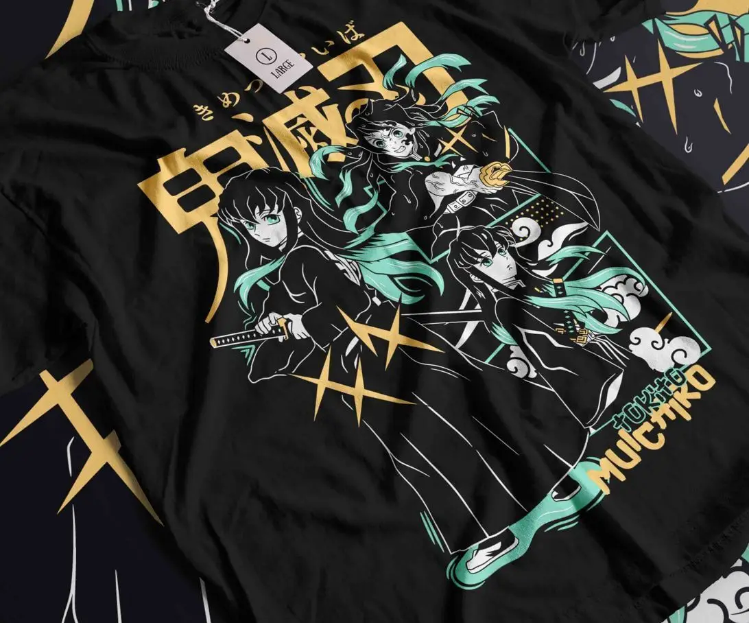 Футболка Muichiro Tokito Kimetsu no Yaiba Demon Slayer аниме черная рубашка все размеры