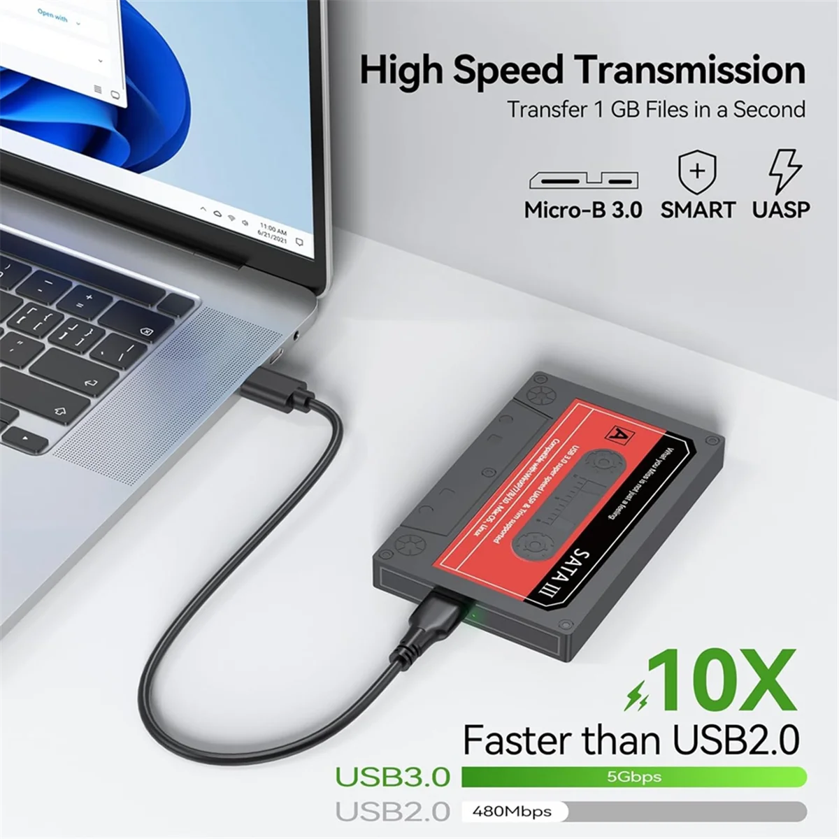 Фото Корпус SSD, 2,5-дюймовый корпус жесткого диска, адаптер SATA-USB3.0, внешний конвертер SSD, чехол для ноутбука WD Seagate №2
