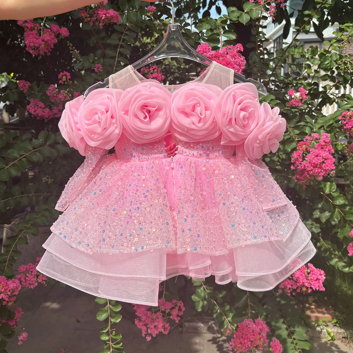 Фото Jill Wish D099 Роскошное платье с цветочным узором для девочек, кружевное бальное платье принцессы с длинными рукавами для маленьких детей на свадьбу, первый день рождения №4