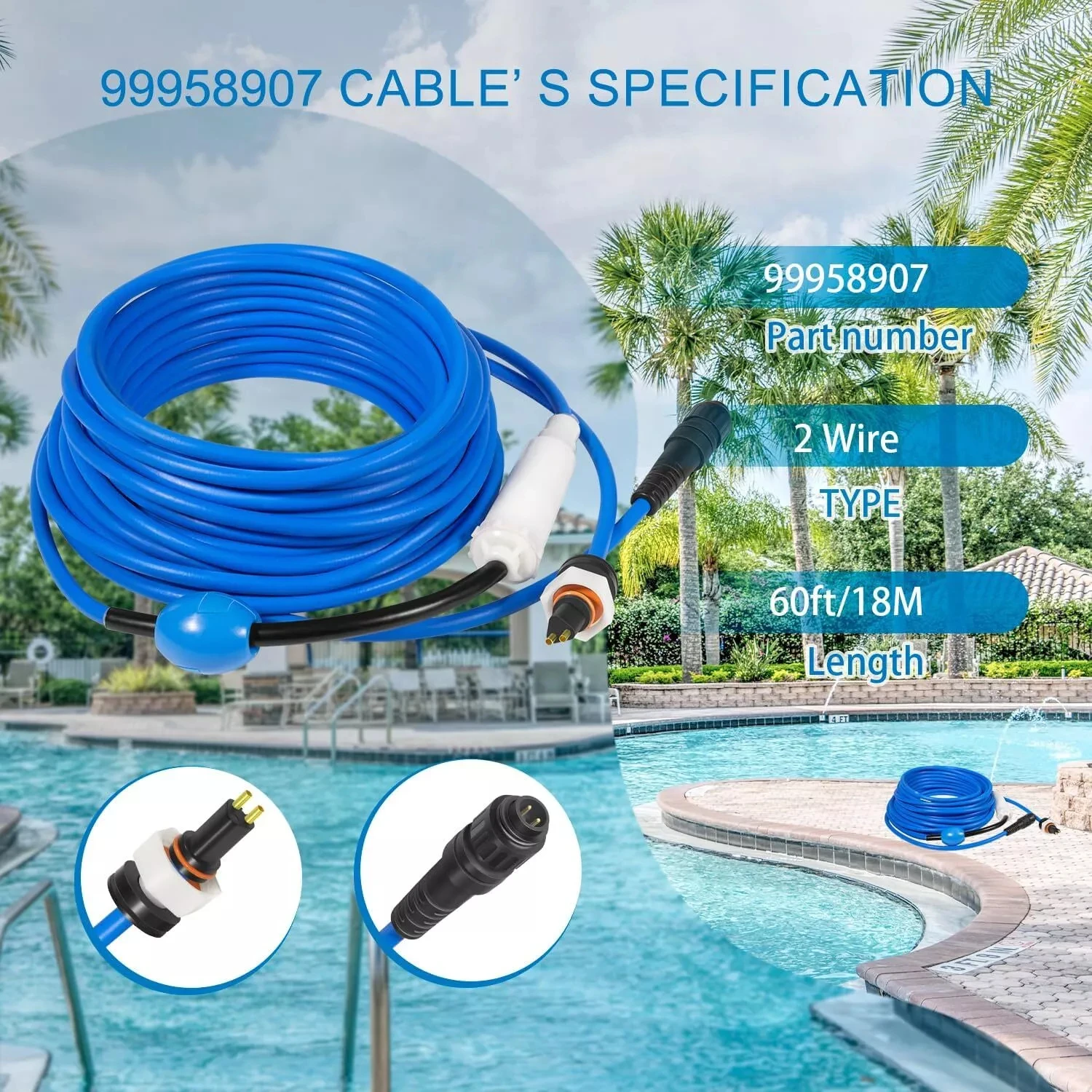 Фото 99958907-DIY кабель и поворотный провод-2 провода для очистителей бассейна Dolphin, Active 20 Discovery Proteus DX4, Quantum 18 м (60 футов) №2
