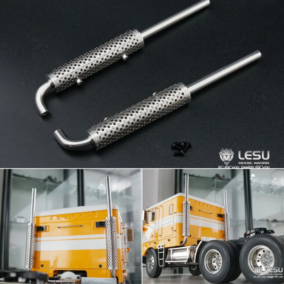 1/14th LESU металлическая выхлопная труба для RC TAMIYA King Hauler Grand Hauler Globe Liner трактор грузовик Радиоуправляемый автомобиль модель аксессуары