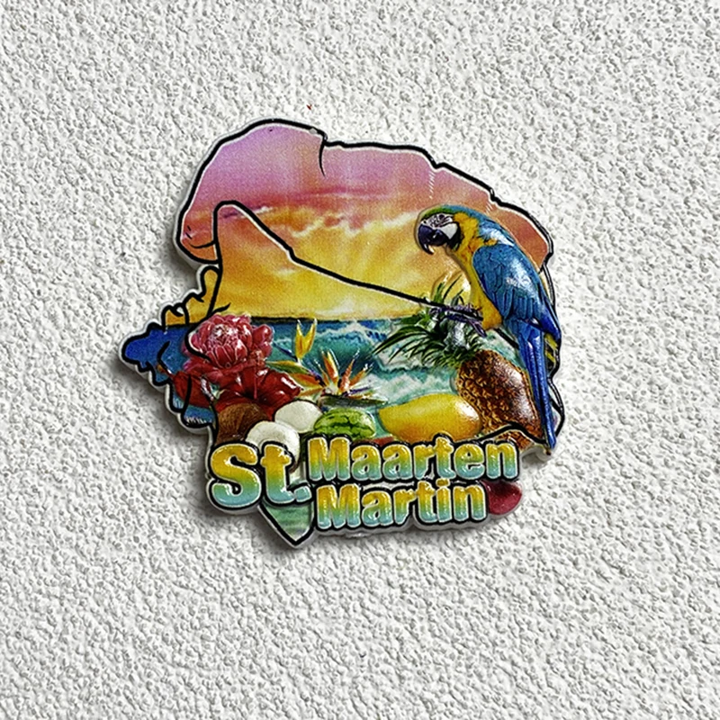Сувениры для путешествий Saint Maarten, предметы домашнего декора, коллекция подарков, ремесленные пейзажи, попугай, 3D стерео магниты на холодильник