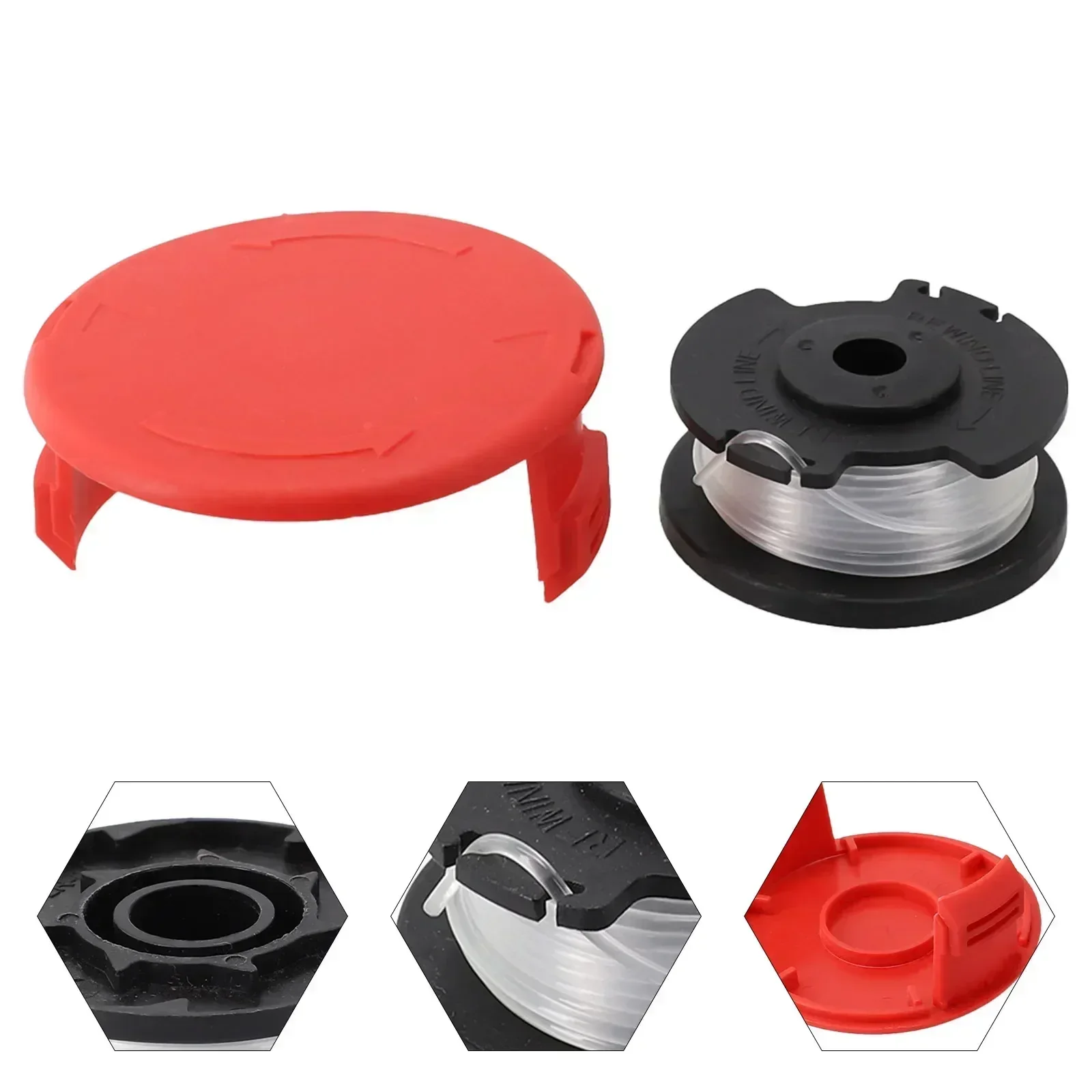 Фото Подходит для триммера Einhell GE-CT 18/28 Li/Li TC, катушки, катушки и колпачки для катушки, длина шнура 16 футов/4,9 м, катушки 56,8*24 мм №2