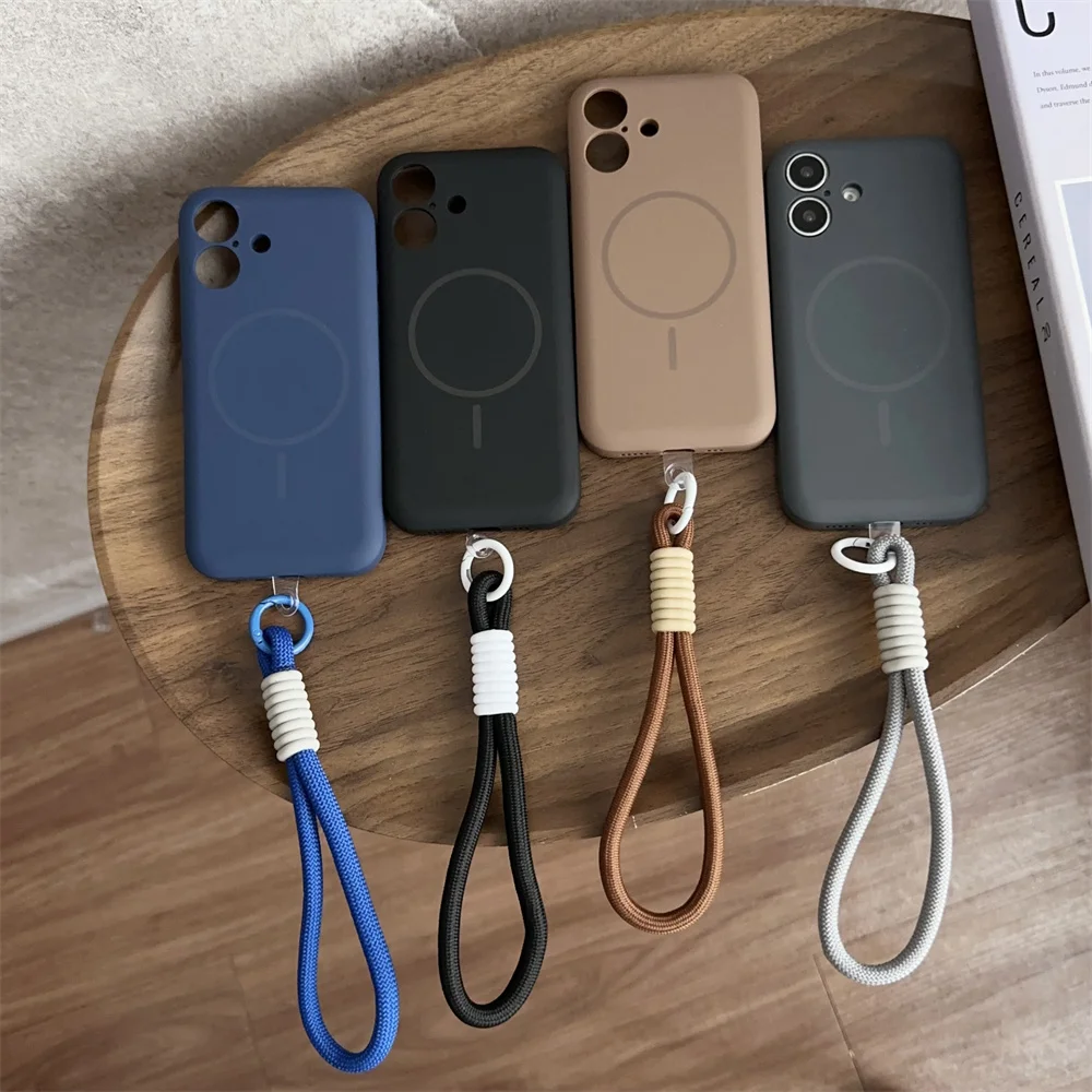 Чехол Magsafe с магнитным ремешком на запястье для iPhone 16 Plus 15 14 13 12 Pro Max 16 Plus, матовый мягкий силиконовый защитный чехол для камеры (art.: 3920cd63a3b62) - 3920cd63a3b62