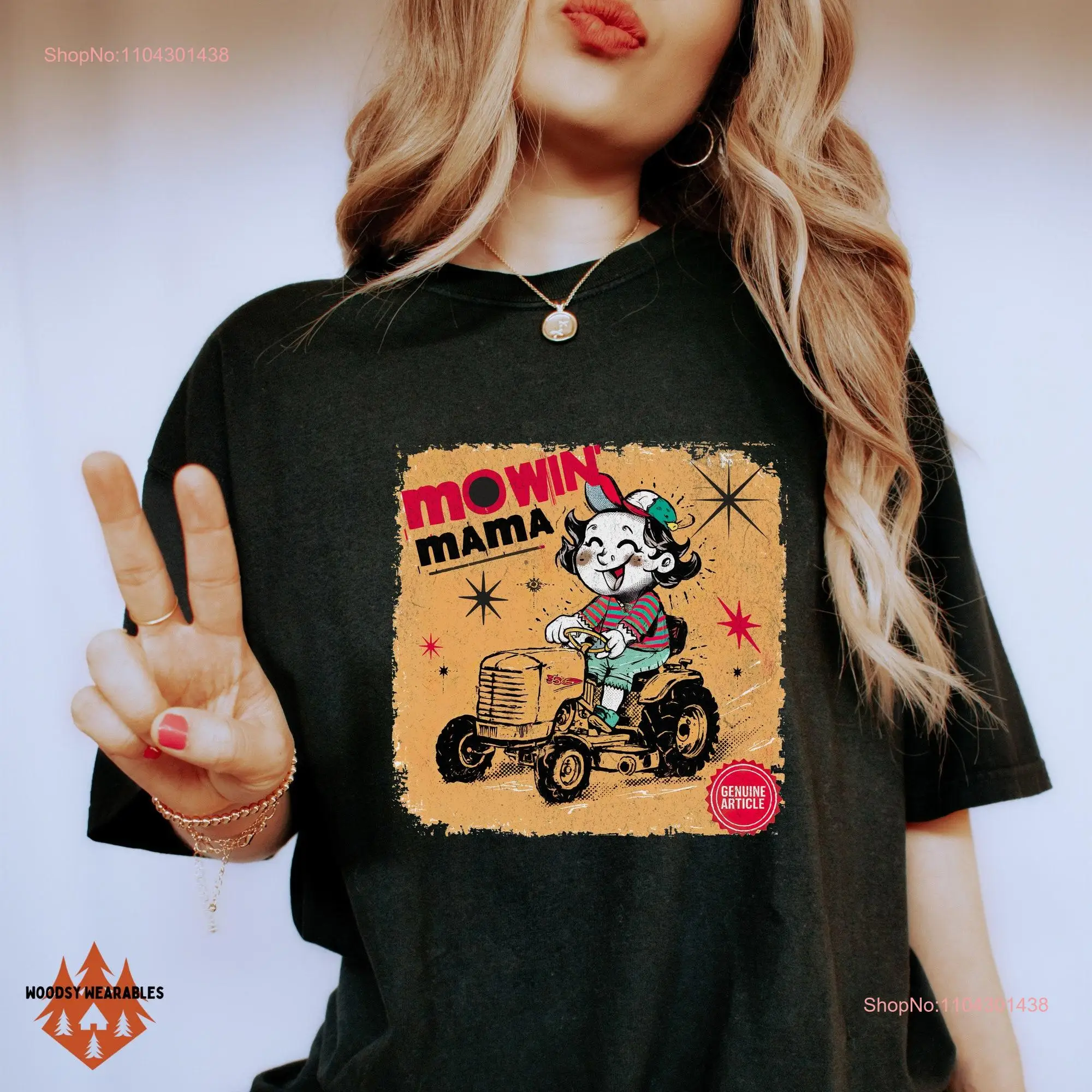 Футболка Mowin' Mama в стиле ретро для ухода за лужайками, рекламный дизайн середины 20-го века, комфортные цвета, длинные или короткие рукава