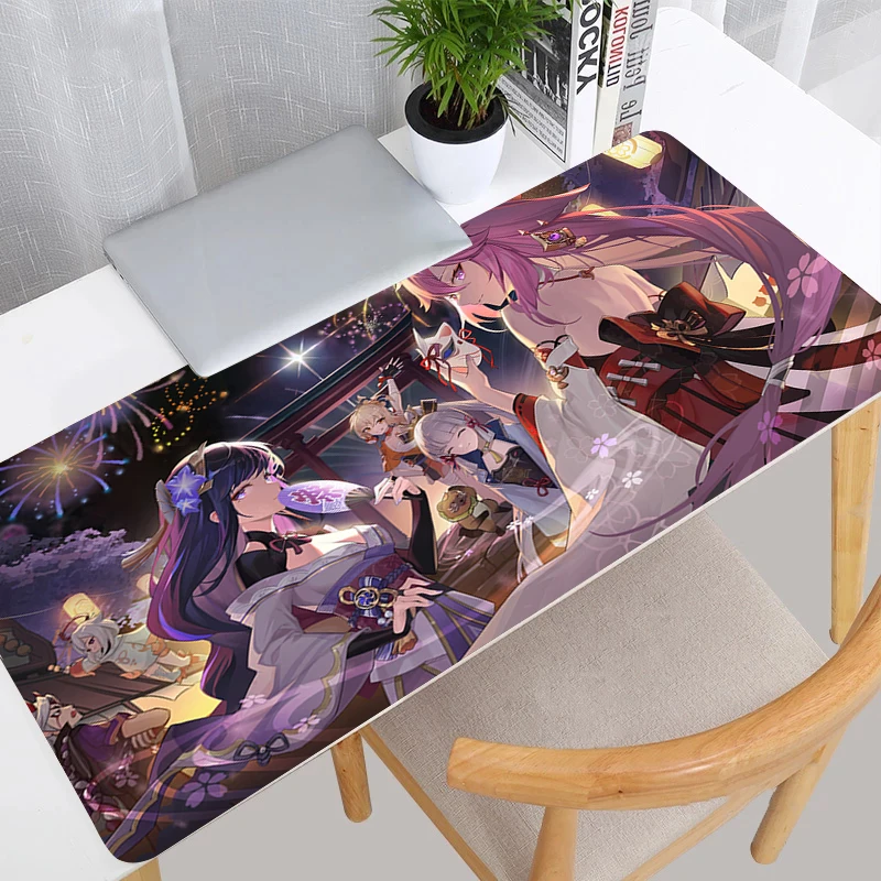 Фото Розовый коврик для мыши Genshin Impact Yae Miko, коврик для мыши для ноутбука с милым аниме игровым шкафом и клавиатурой, аксессуары для компьютерных игр, коврик для стола №4