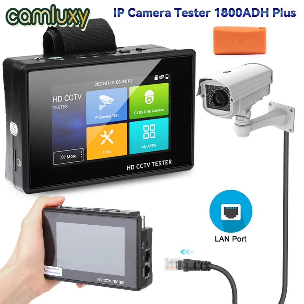 Портативный 4-дюймовый тестер камеры наручного наблюдения Camluxy 1800ADH Plus, 4K H.265 IP CVBS CVI TVI AHD