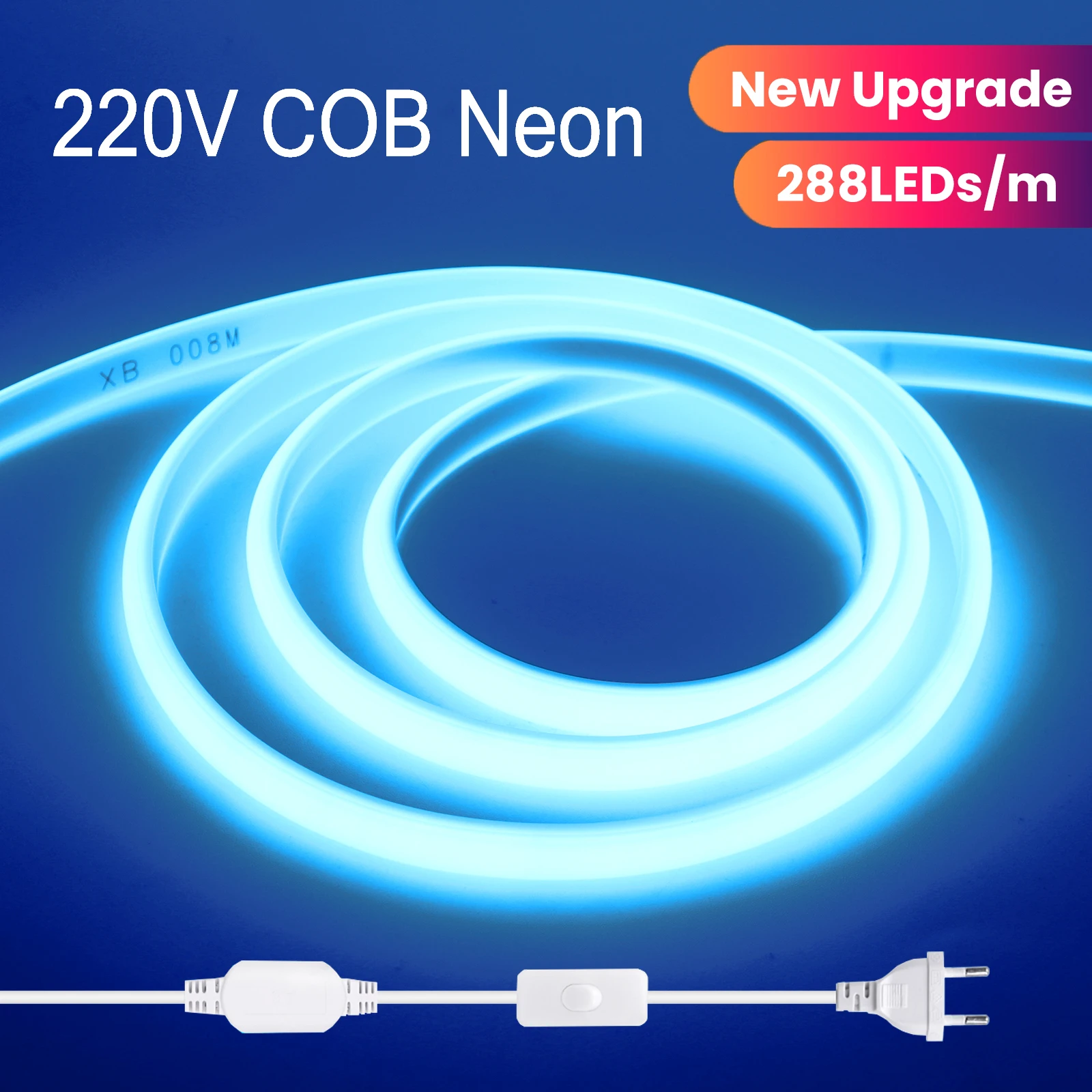 220 В COB Strip 288 светодиодов/м Наружные водонепроницаемые неоновые фонари с вилкой переключателя ЕС, Великобритании COB Свет Белый Красный Ледяной Синий Зеленый Розовый Желтый