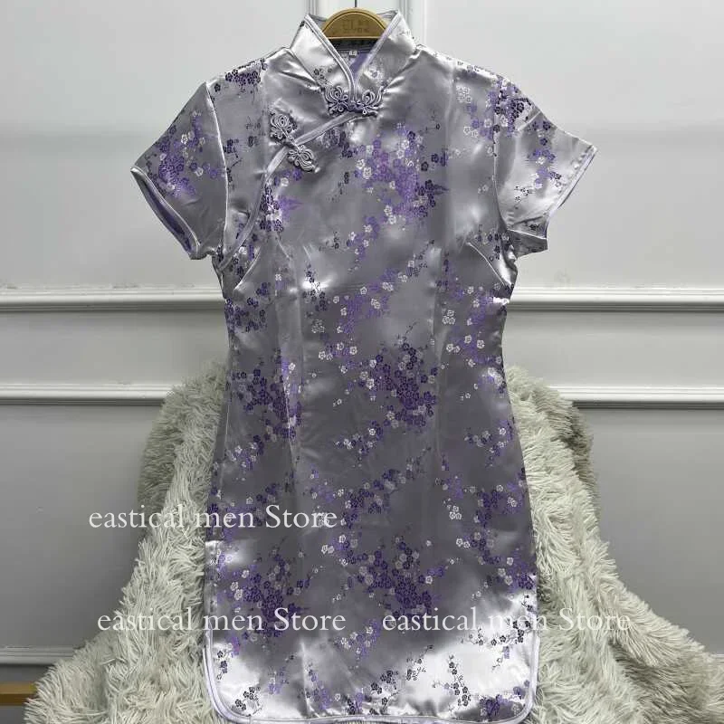 Фото Темно-синее платье Cheongsams, классическое жаккардовое Qipao, улучшенное мини-платье для косплея, костюм Chunli, новое платье Лолиты в китайском стиле №4