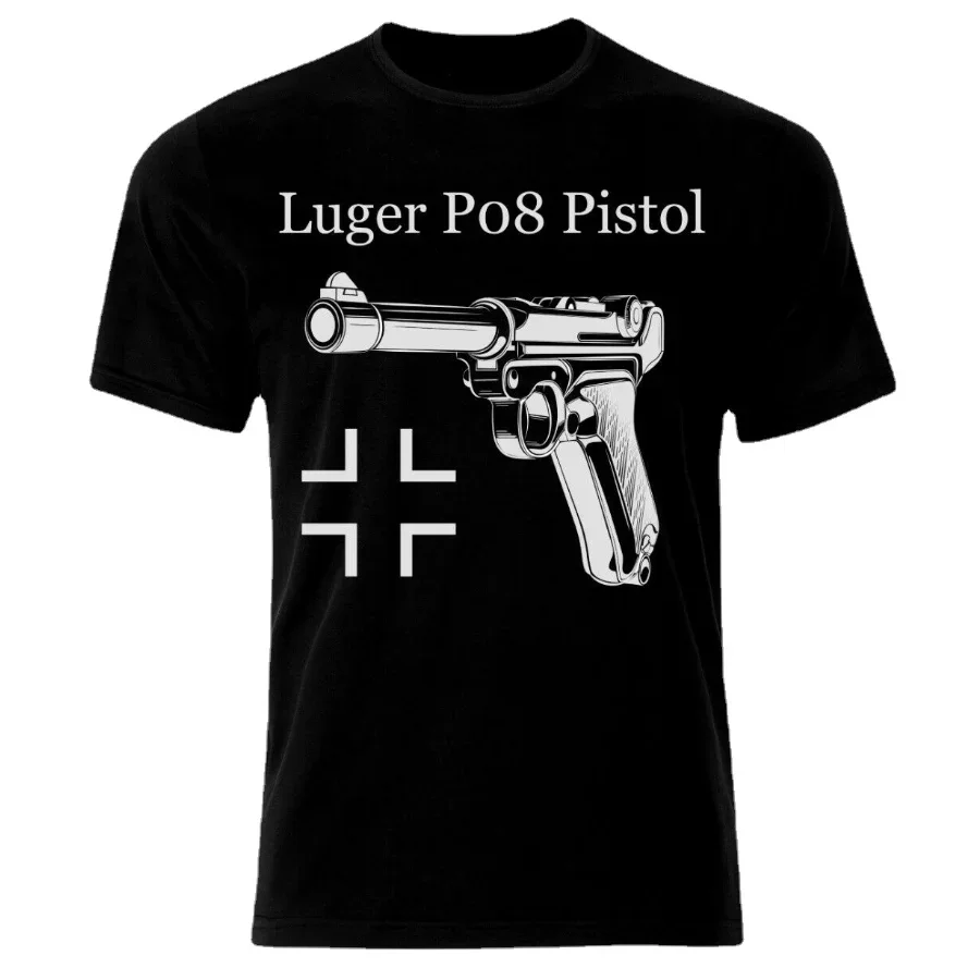 Новая модель 2025 года, Германия, футболка с пистолетом Luger P08, пистолет. Летняя хлопковая мужская футболка с коротким рукавом и круглым вырезом, новинка S-3XL