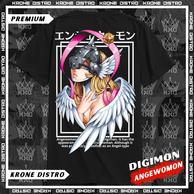 Фото KRONE Kaos Anime ANGEWOMON Katun Premium Футболка 24s Distro Digimon Oversize Dewasa №3