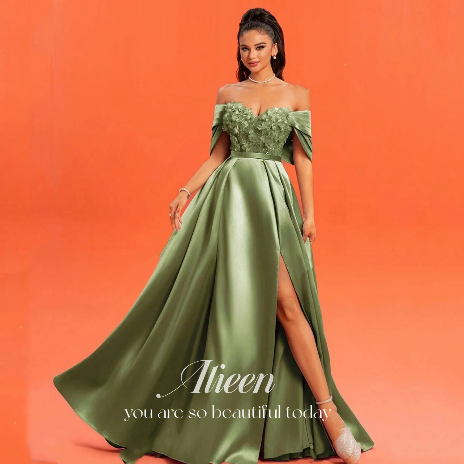 Aileen Sweetheart Prom Dresses 2025 Индивидуальные женские вечерние платья Vestidos De Festa Green فساتين سهرة Односторонние 3D цветы Всё для свадеб и торжеств