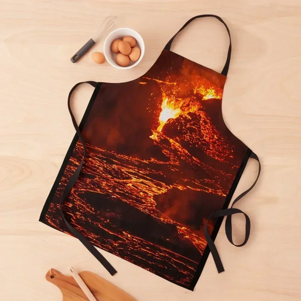 Lava Crater Flow at Night - Исландский вулкан, 20 апреля 2021, кухонный фартук, новинка 2022 года, парикмахерский фартук