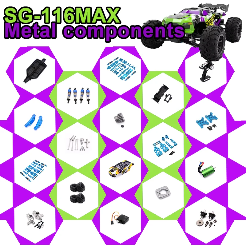SG116MAX SG116PRO Запасные части для радиоуправляемых автомобилей 1, обновление, металлический приводной вал, амортизатор, переплет, рулевое управление в сборе, аксессуары OP