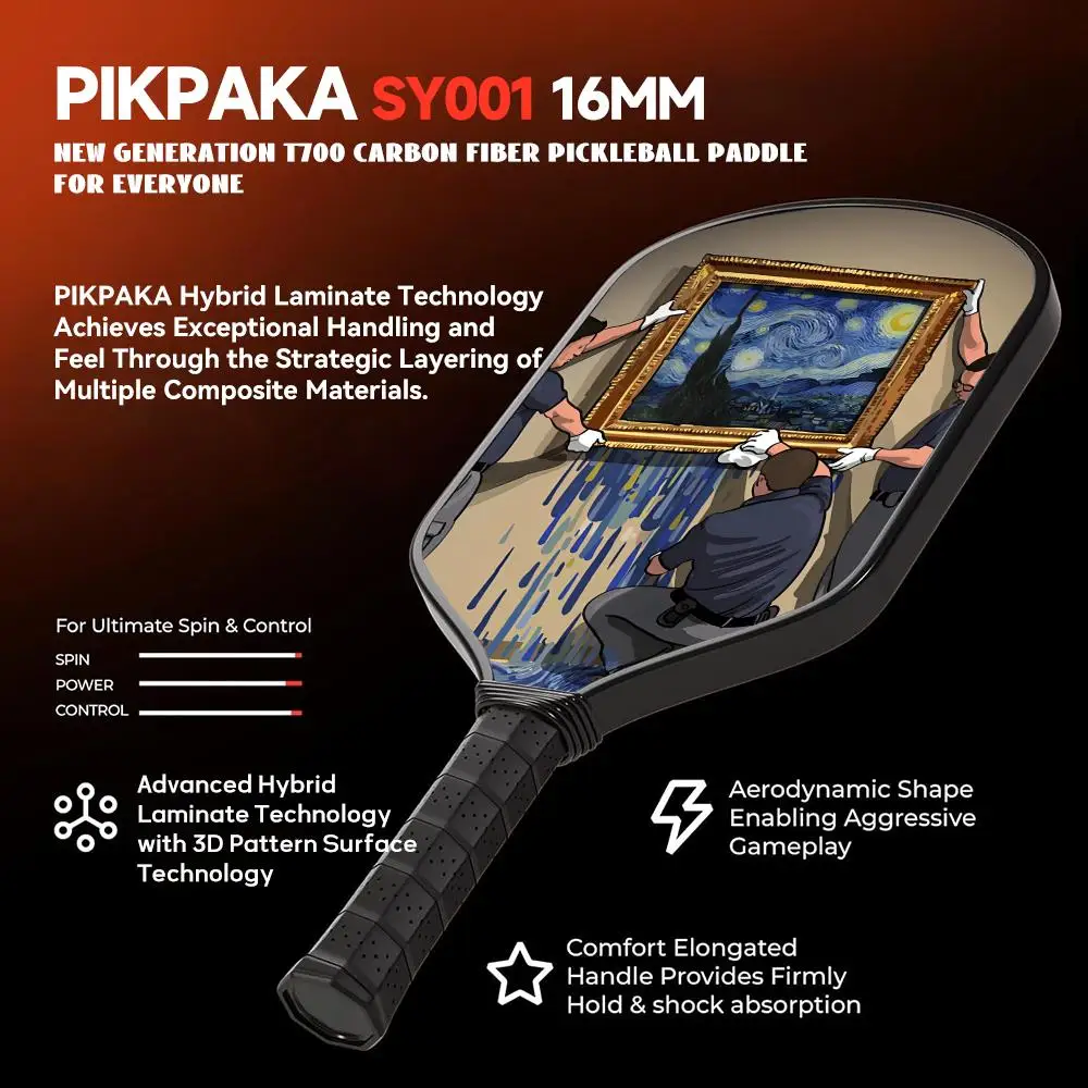 Фото Набор весла V-Van G-Gogh Pickleball, одобренная USAPA, легкая и прочная ракетка из стекловолокна, 13 мм, сотовый сердечник для Power&Spin №2