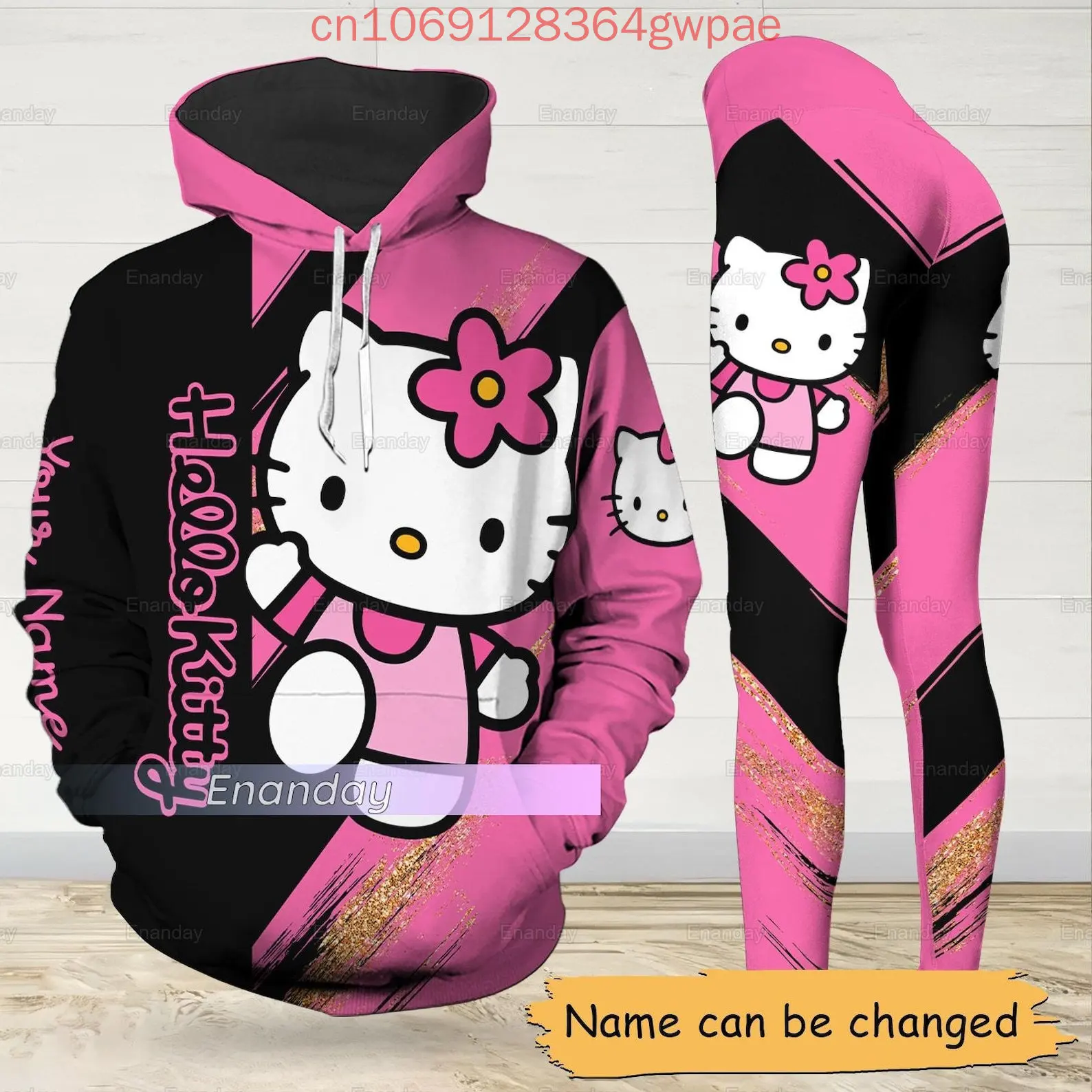 Женская толстовка с 3D принтом Hello Kitty, леггинсы, повседневный комплект Y2k, женские милые штаны для йоги, толстовка, модный спортивный костюм