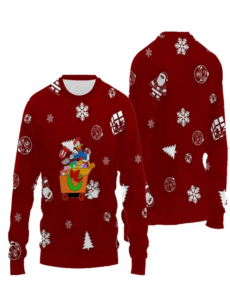 Новая милая толстовка с капюшоном Disney Christmas Ugly Hug с рождественским узором и круглым вырезом, забавная мужская толстовка с длинными рукавами, свитер, модный Tren