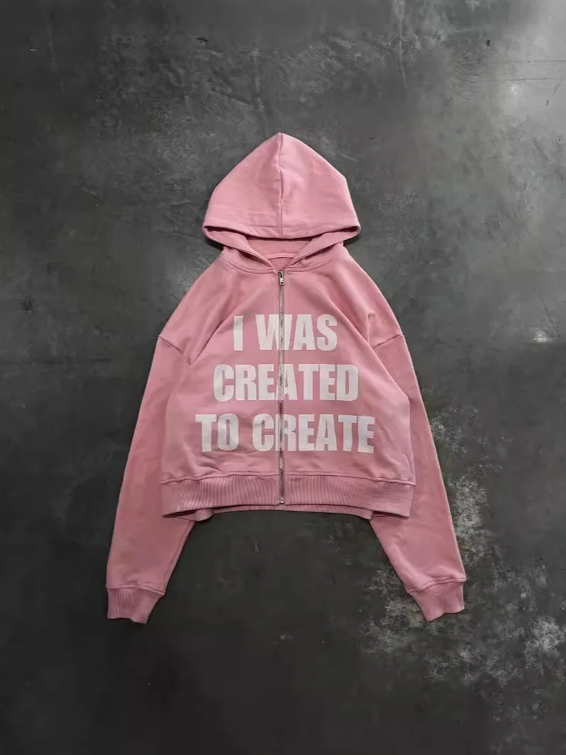 Короткие современные толстовки Eenvoudige Bedrukte Rits Roze Y 2K для Dames Nieuwe Koreaanse Versie Modieuze Klassieke Voidige Sweatshirts (art.: 3920d10af400e) - 3920d10af400e