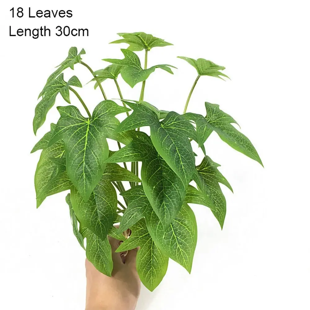Фото 18 Leaves Artificial Lotus Plants Green Plastic Simulation Green Leaves Red Palm Leaves Real Touch Faux Bonsai Plants №5
