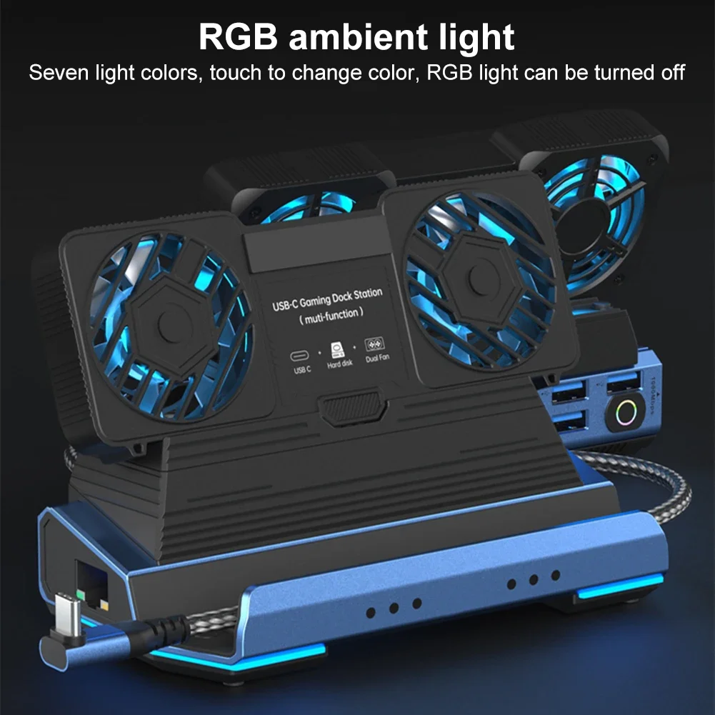 Docking Station Dual Cooling Fan Dock Station 4K@60Hz PD100W Gigabit Ethernet for Steam Deck OLED & ROG X & Legion Go