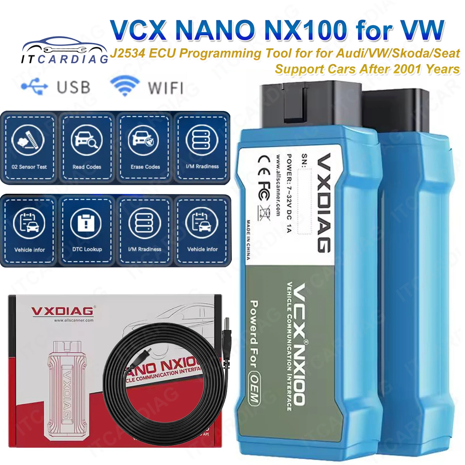 VXDIAG VCX NANO NX100 для диагностического инструмента VW Автомобильный сканер OBD2 Программирование кодирования ЭБУ Все системы диагностики для Audi Skoda Seat