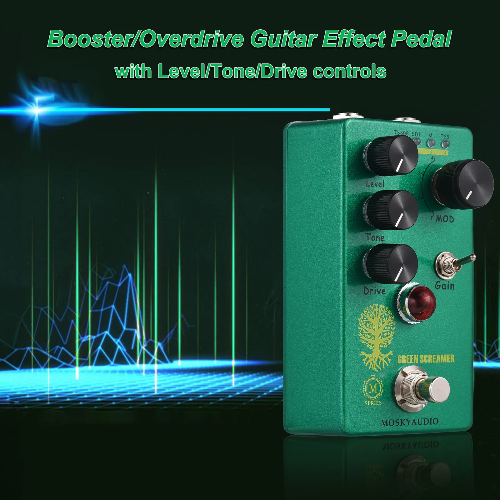 Фото MOSKYAudio Гитарная Педаль Эффектов Overdrive 4-режимный Переключатель Уровня/тона/драйвер Управления Компактный Зеленый Дисп... №4
