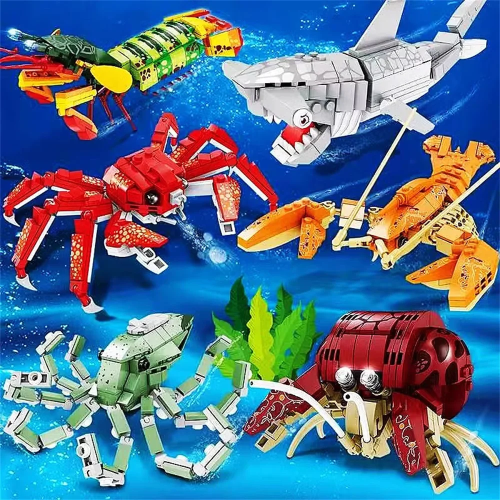 Фото Knew Built Mantis Shrimp Ocean Animal Building Block Игрушка 199 шт. Кирпичи, В комплект входит 176 шт. Акула, Окуп Морские существа Подарок для детей №2