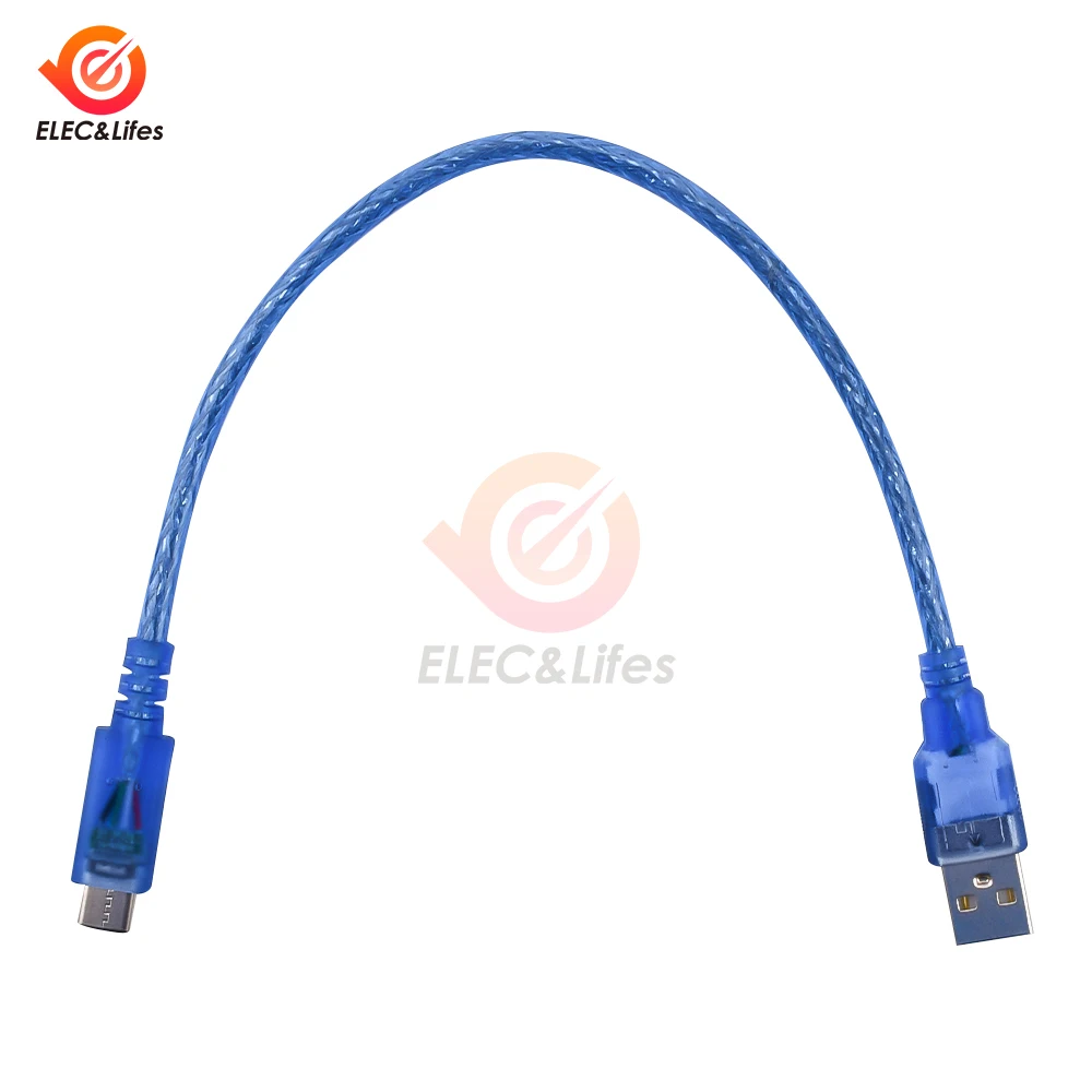 Фото Прозрачный синий кабель USB-C OTG, 30 см, короткий нейлоновый плетеный кабель для быстрой зарядки и синхронизации данных для телефона, планшета и электроники своими руками №3