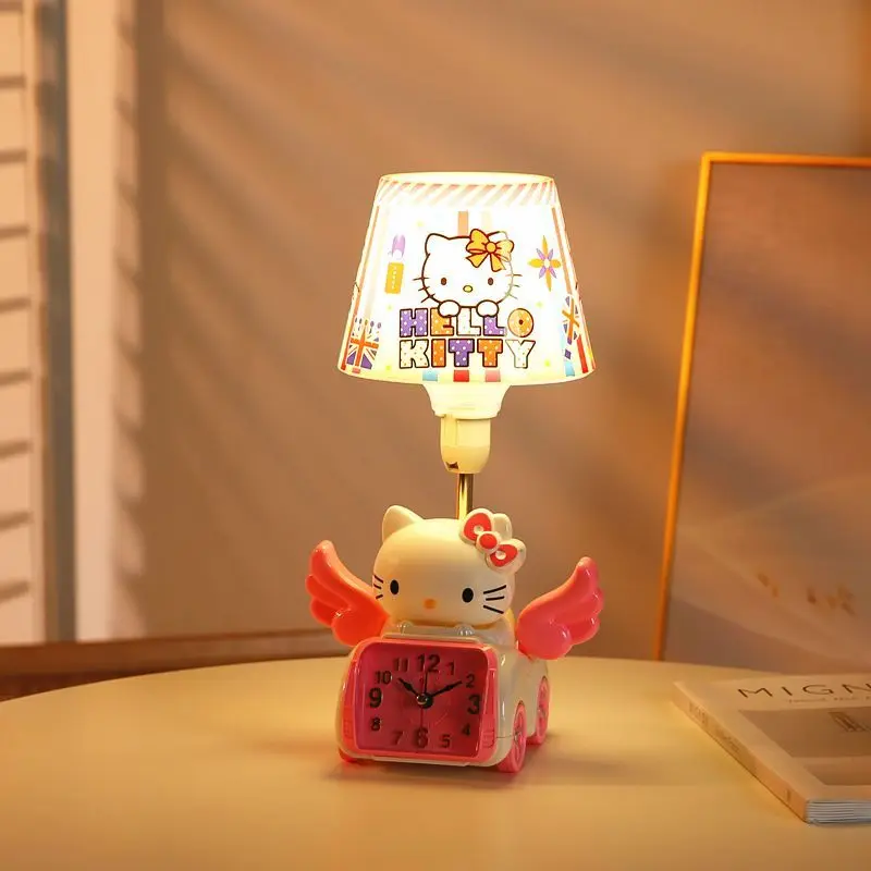 Фото Sanrio Kawaii аниме Hello Kitty модель мультфильм спальня для сна ночная версия прикроватная лампа будильник украшение детский подарок игрушки для девочек №5