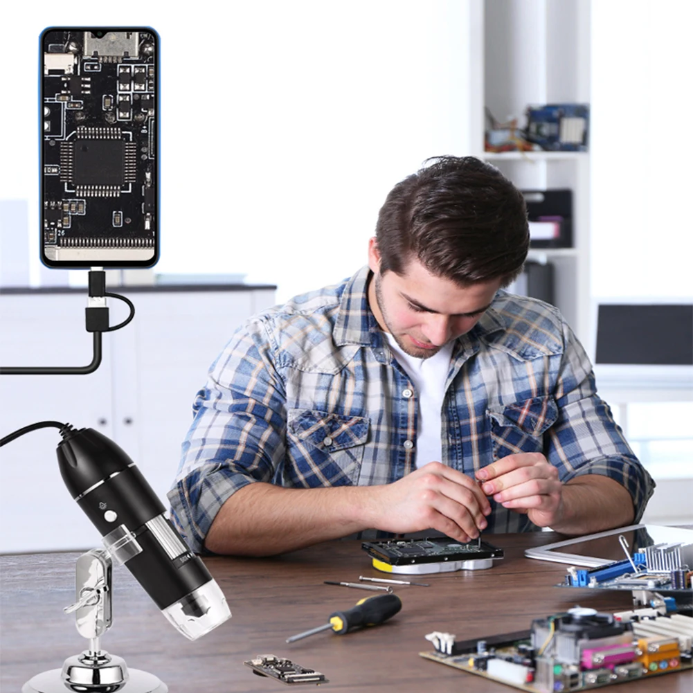 Цифровой микроскоп 3 в 1, портативный электронный микроскоп с USB Type-C для пайки, увеличительное стекло для ремонта мобильных телефонов, 1600 крат (art.: 3920c2a75fed1) - 3920c2a75fed1