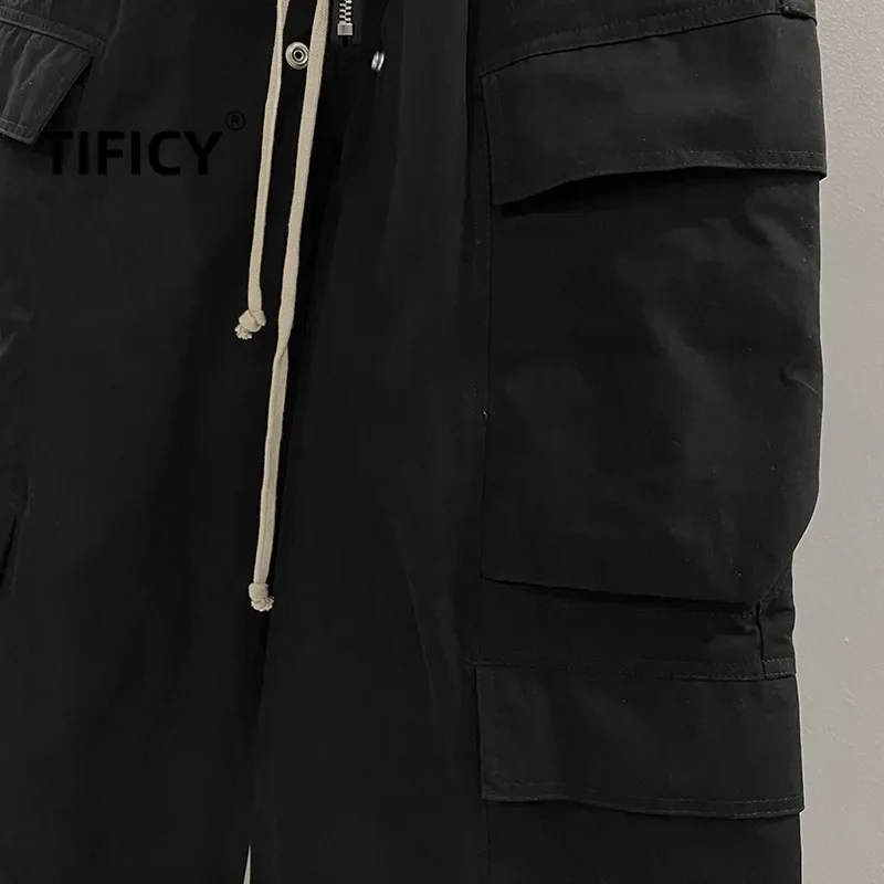 Фото TIFICY High Street Хлопковые брюки Мужская новая рабочая одежда с большими карманами Темные и большие свободные и широкие повседневные черные длинные брюки №4