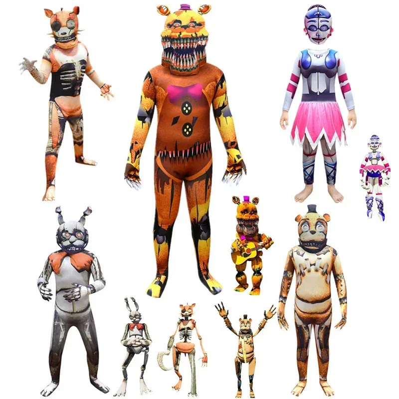 Новинка 2025 года, костюмы для косплея с изображением медведя Foxy Chica Bonnie Freddy, необычный костюм на Хэллоуин «Кошмар» для Ki ★ ❤ ★