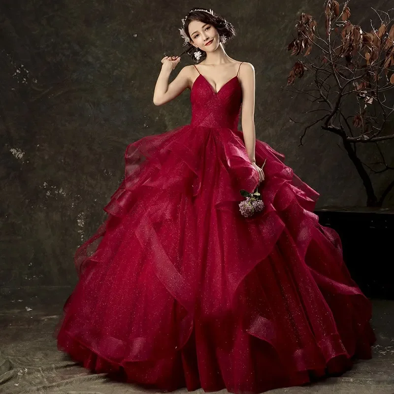 Красное винно-красное платье принцессы Quinceanera по индивидуальному заказу, многослойное милое бальное платье с оборками, Vestidos De 15, Anos Quinceanera