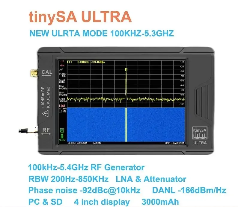 Оригинальный 4-полюсный дисплей tinysa ultra 100 кГц-5,3 ГГц, инструмент для измерения частоты электрической сети с батареей