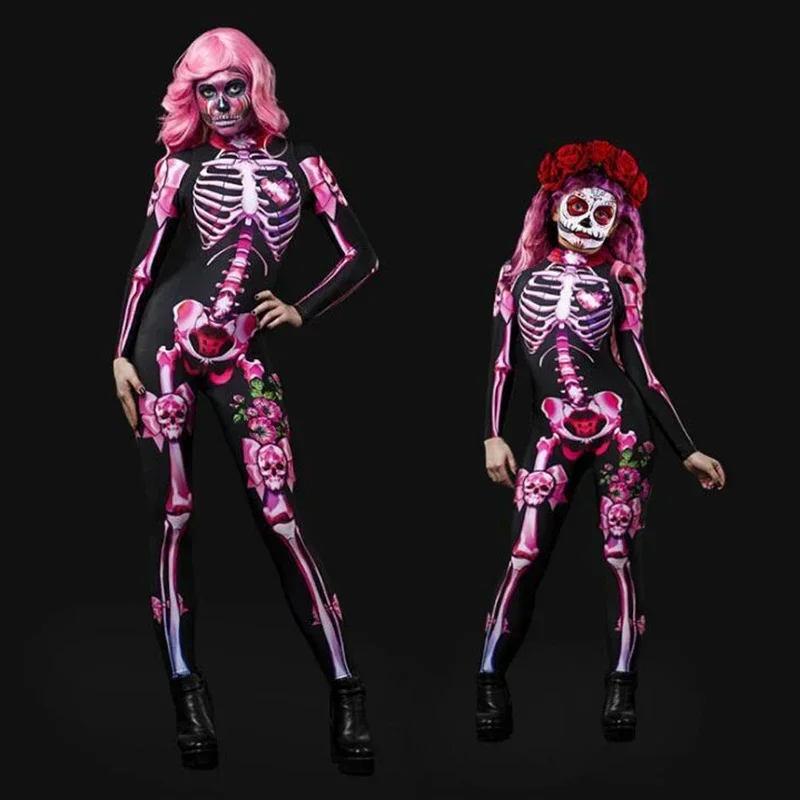 КосплейRose Skelet Volwassen Kids Enge Kostuum Хэллоуин Jurk Косплей Сексуальный комбинезон Карнавальная вечеринка для маленьких девочек Rompertjes Dag Van