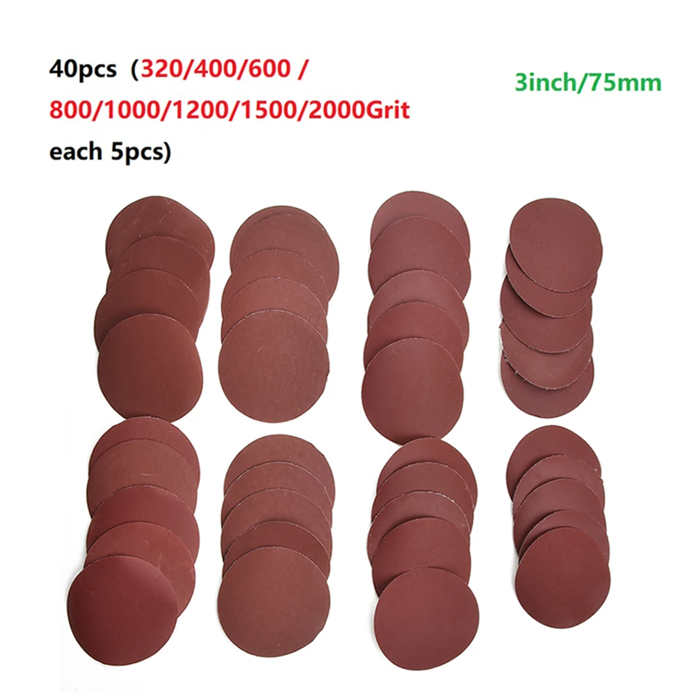 40 шт./набор, наждачные диски 75-80 мм, зернистость 320/400/600 / 800/1000/1200/1500/2000
