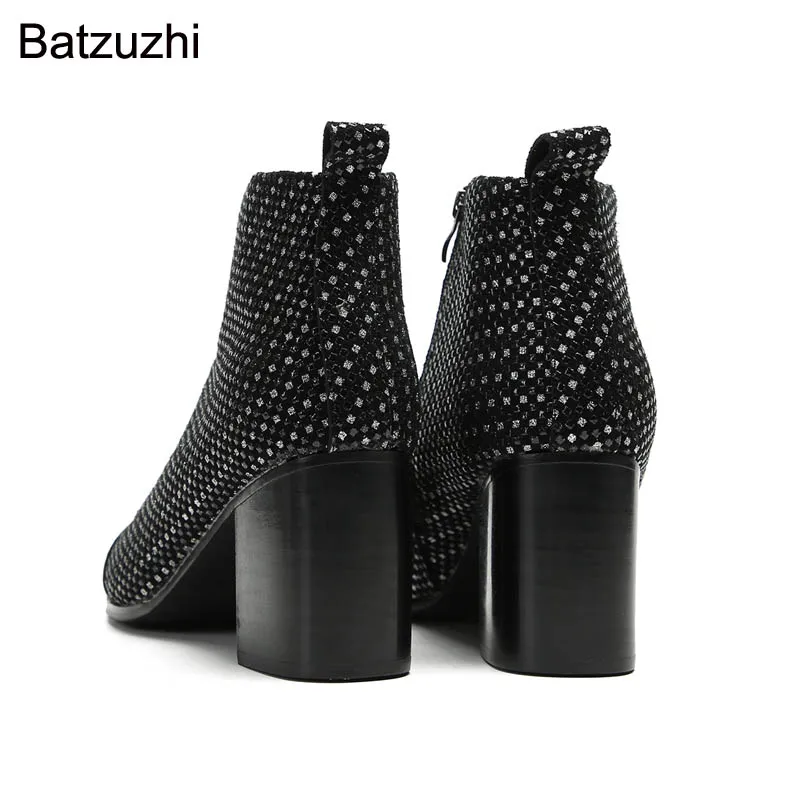 Фото Batzuzhi 7Cm High Heels Men's Boots Shoes Pointed Toe Black Genuine Leather Short Boots Men Knight Ankle Botas, Big Sizes 37-47 №5