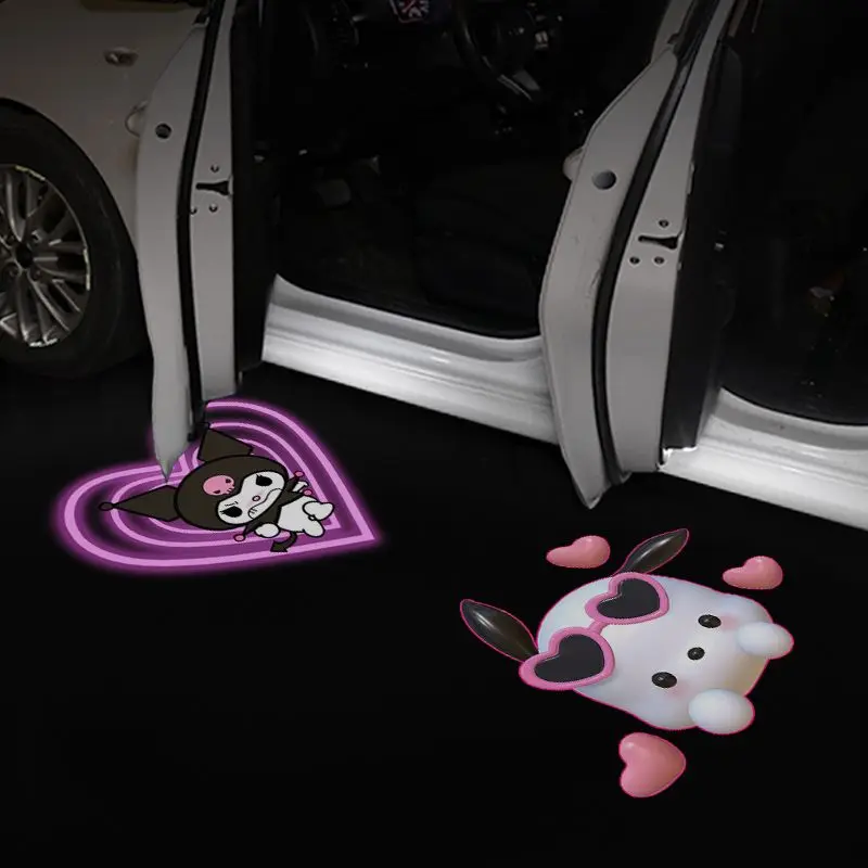 Фото Kawaii Sanrio автомобильный проектор лампа Hello Kitty мультфильм Hd приветственная лампа Лазерный беспроводной датчик автомобильное Украшение Аксессуары №3