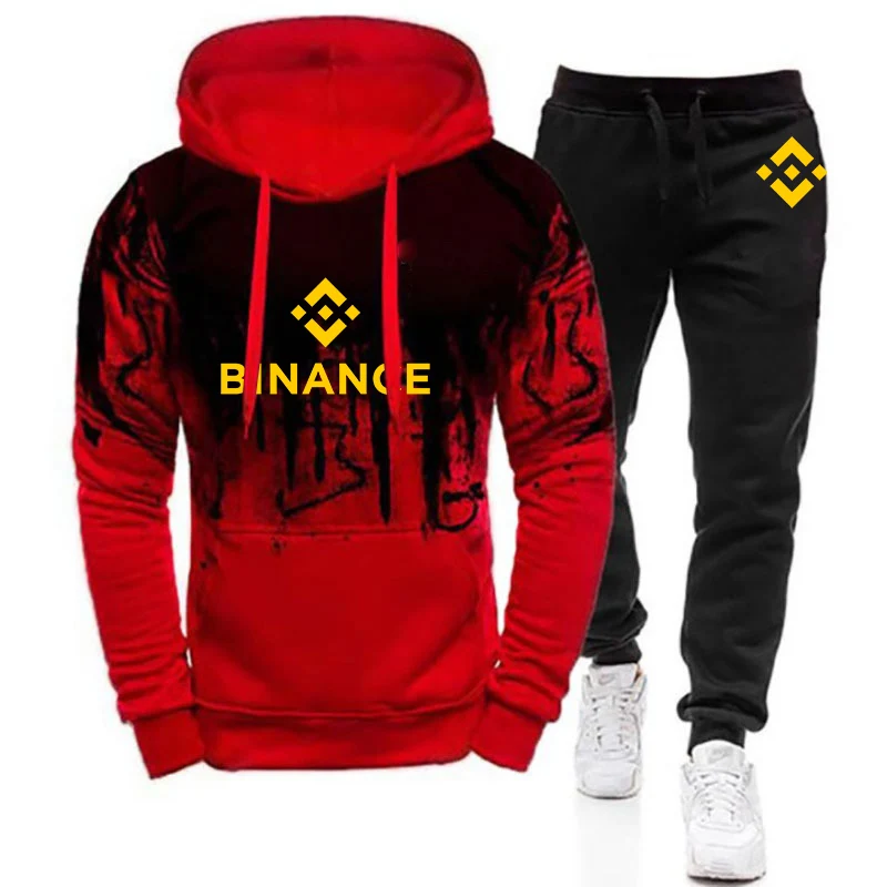 Фото Весенне-осенние мужские толстовки BINANCE CRYPTO с капюшоном и длинными рукавами с принтом логотипа BINANCE CRYPTO, градиентные цвета + спортивные брючные костюмы для отдыха №4